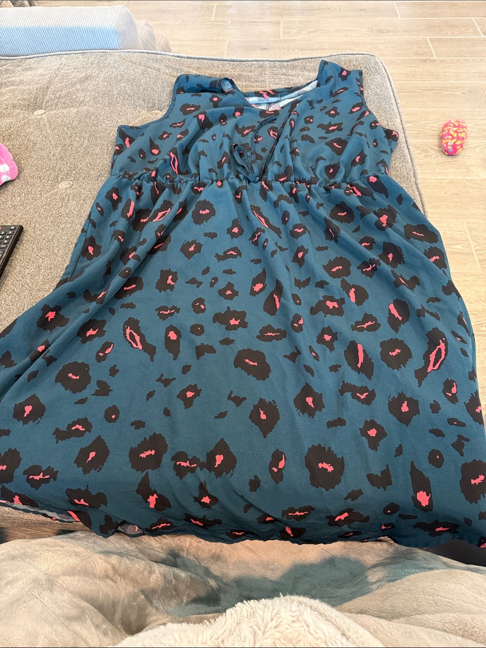 Teal Animal Print Sleeveless Dress with Pink Accents